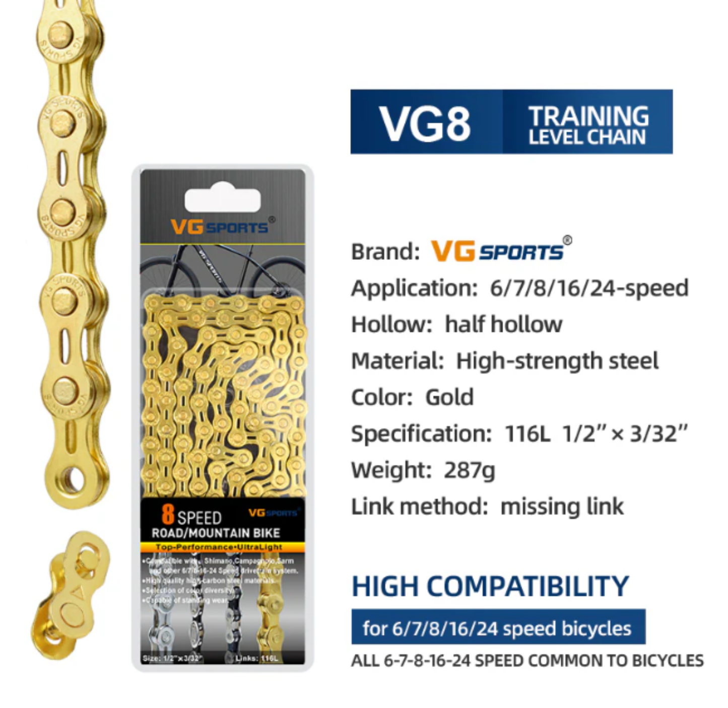 Chaine 8V VGSPORTS gold