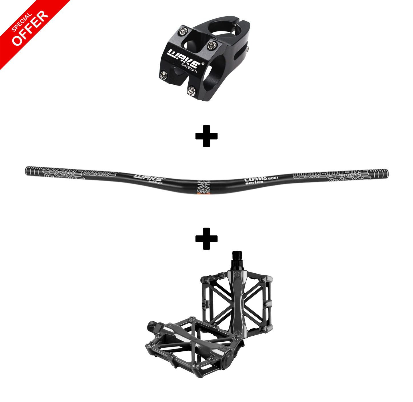 Guidon WAKE + Potence WAKE + Pédales en aluminium