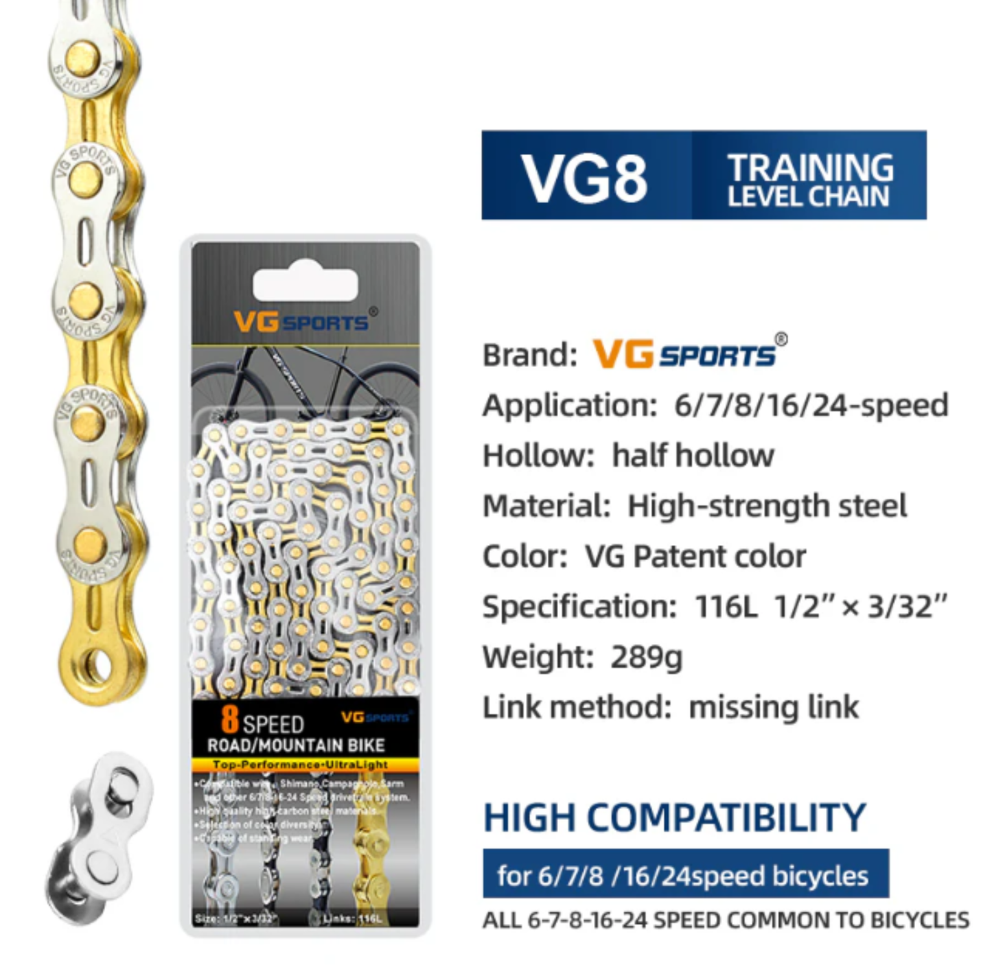 Chaine 8V VGSPORTS gold-silver