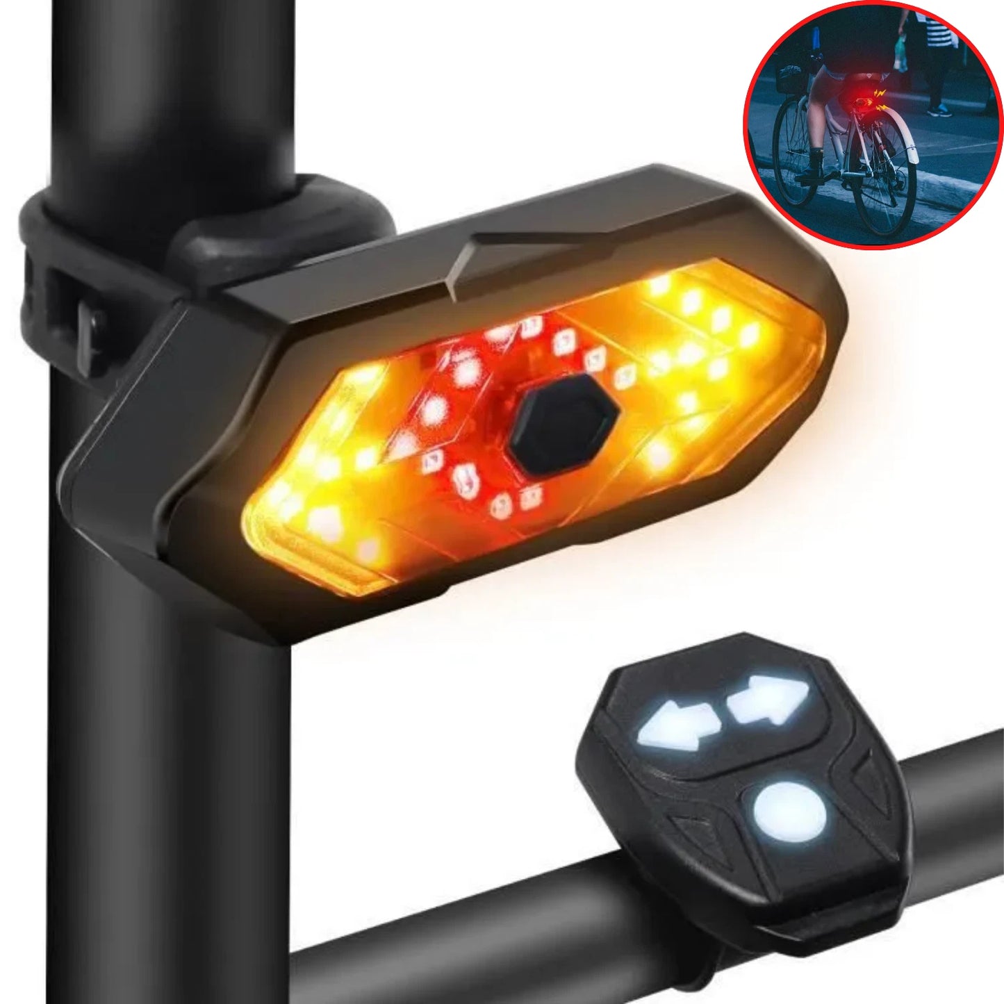 Feu arrière + signal rechargeable USB avec télécommande